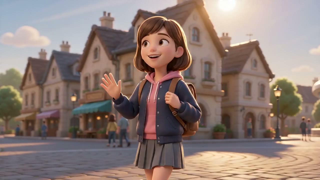 A learner waves while walking through the RepCraft town square